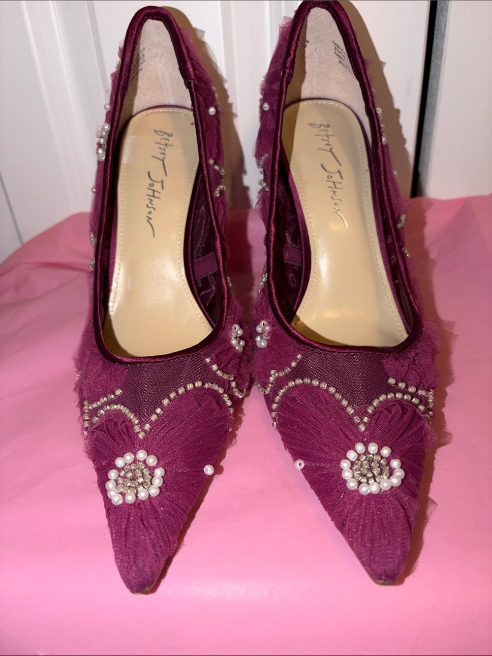 Betsey Johnson Wine Plum Pointed-Toe Embellished Heels